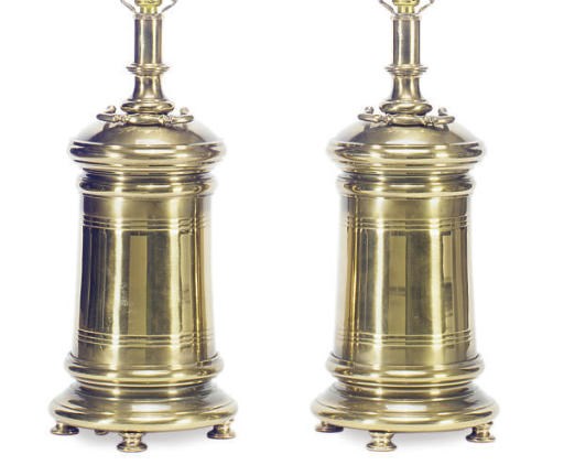 A PAIR OF BRASS TABLE LAMPS,