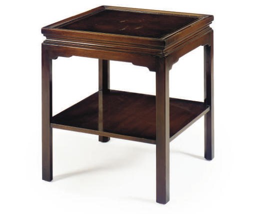 A PAIR OF LEATHER TOPPED MAHOGANY SIDE TABLES,