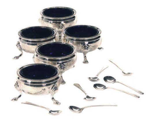 A GROUP OF SEVEN SILVER ANGLO-AMERICAN SALT CELLARS,
