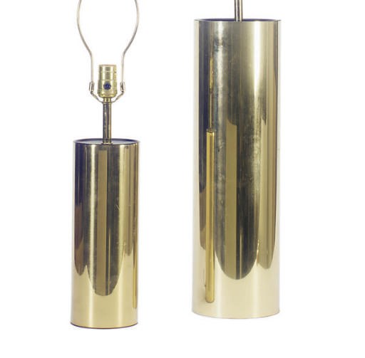 TWO BRASS CANNISTER TABLE LAMPS,