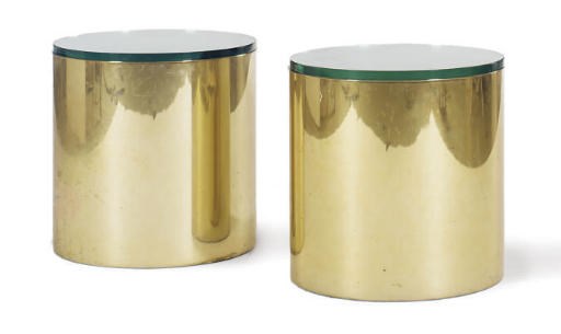 A GROUP OF FOUR GILT-METAL AND GLASS CIRCULAR LOW TABLES,