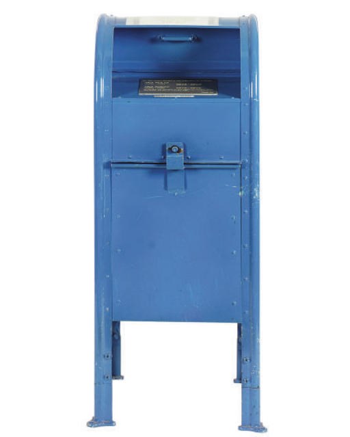 A BLUE PAINTED MAIL BOX,