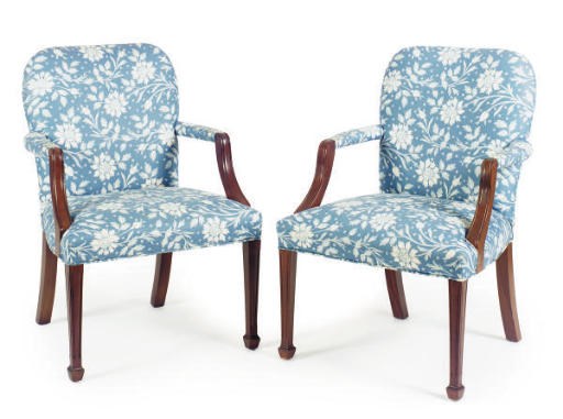 A PAIR OF ENGLISH FLORAL UPHOLSTERED ARMCHAIRS,
