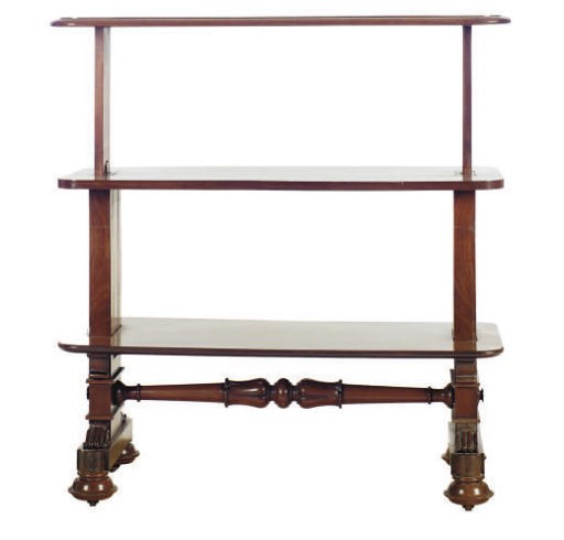 AN EARLY VICTORIAN MAHOGANY TWO TIER ADJUSTABLE DUMB WAITER,