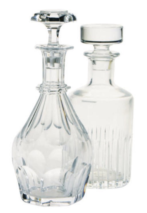 TWO FRENCH CUT GLASS DECANTERS AND STOPPERS,