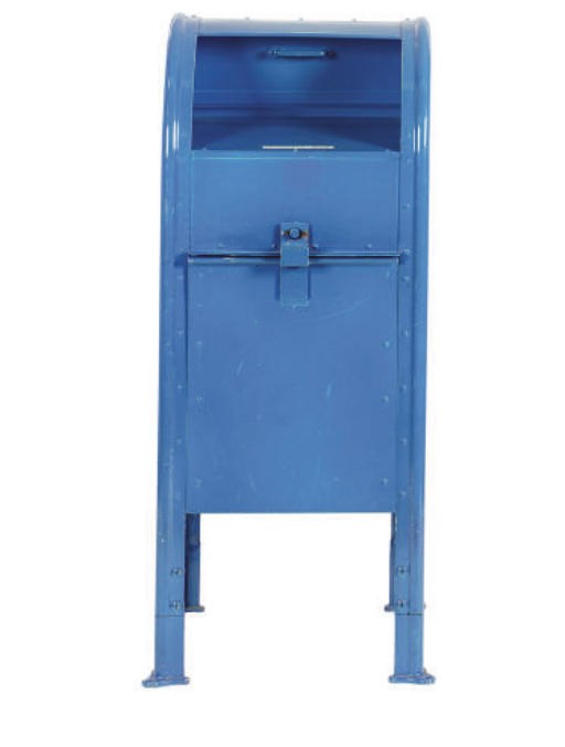 A BLUE PAINTED MAIL BOX,