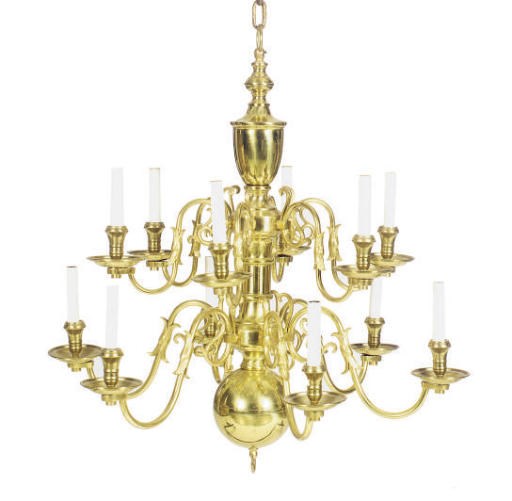 A BRASS TWELVE-LIGHT CHANDELIER,