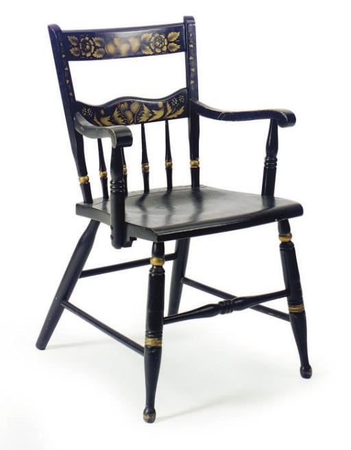 AN AMERICAN PARCEL-GILT AND EBONIZED WINDSOR CHAIR,