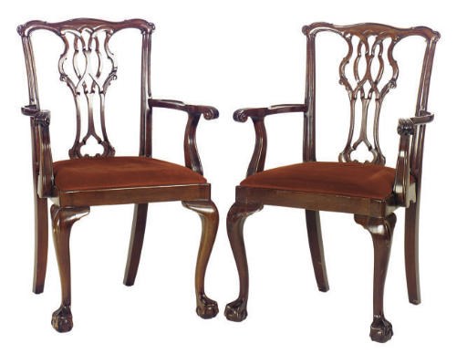 A SET OF EIGHT ENGLISH MAHOGANY ARMCHAIRS,