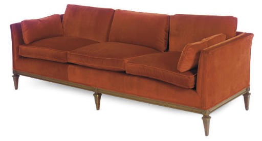 A VELVET UPHOLSTERED MAHOGANY SOFA,