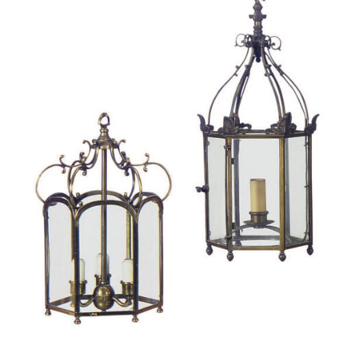TWO BRASS HANGING LANTERNS,