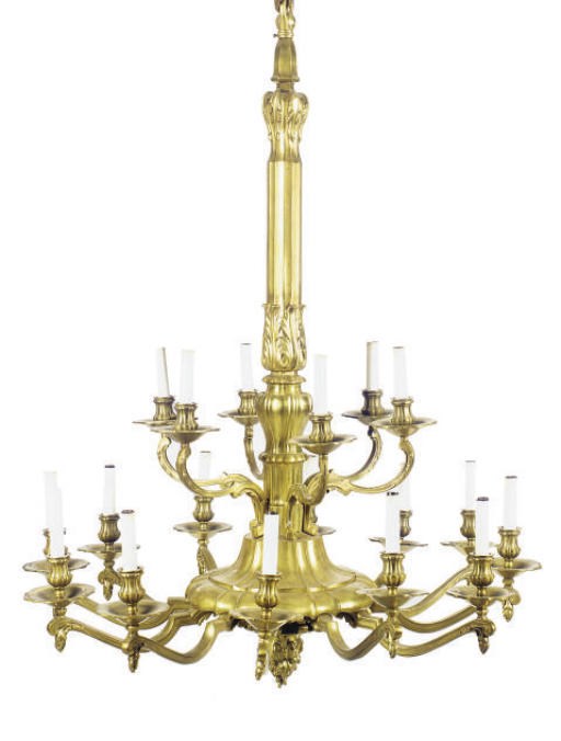 A BRASS EIGHTEEN-LIGHT CHANDELIER,