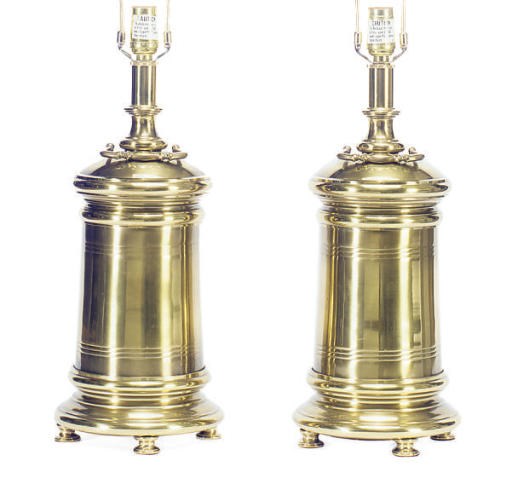 A PAIR OF BRASS TABLE LAMPS,
