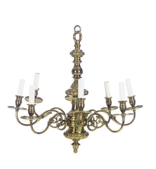 A BRASS EIGHT-LIGHT CHANDELIER,