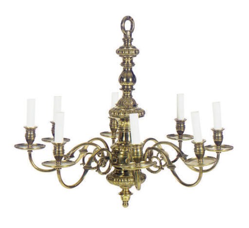 A BRASS EIGHT-LIGHT CHANDELIER,