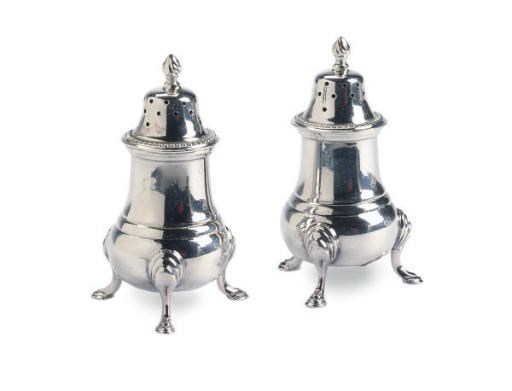A GROUP OF AMERICAN SILVER SALT CELLARS AND CASTERS,