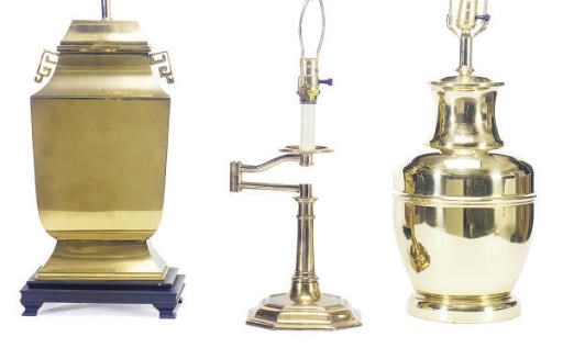 A GROUP OF THREE BRASS TABLE LAMPS,