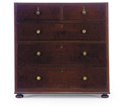 AN ENGLISH MAHOGANY MINIATURE CHEST-OF-DRAWERS,