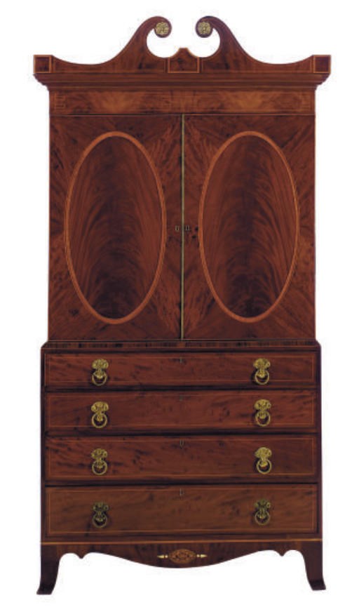 A SATINWOOD-INLAID MAHOGANY AND ROSEWOOD LINENPRESS ON CHEST,