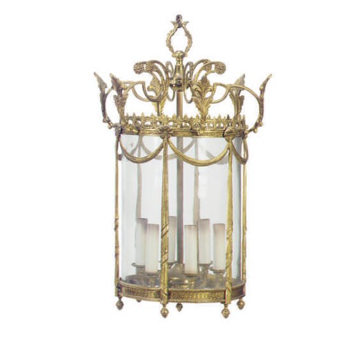 A GILT-METAL HANGING LANTERN,