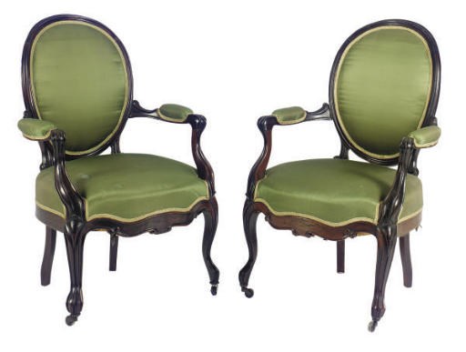 A PAIR OF CARVED ROSEWOOD ARMCHAIRS**,