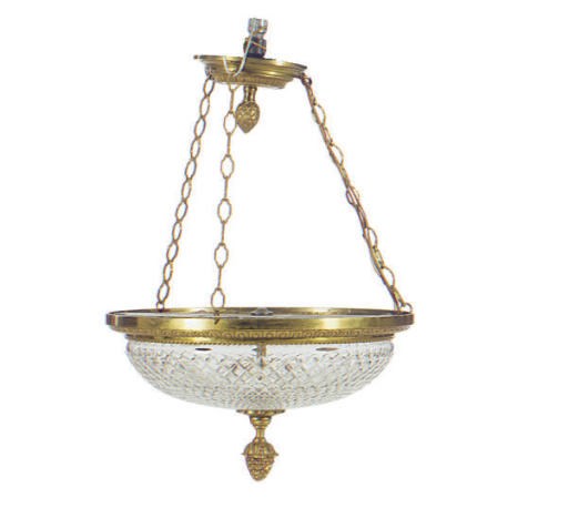 A PAIR OF GILT-METAL AND CUT GLASS CEILING LIGHTS,