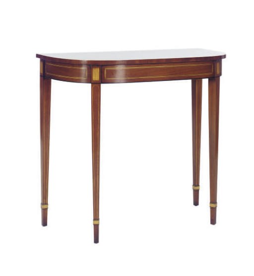 A PAIR OF ENGLISH CROSSBANDED MAHOGANY D-END TABLES,