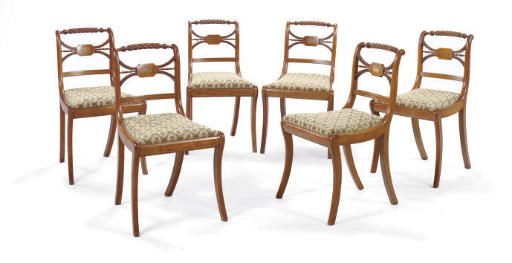A SET OF SIX REGENCY ANGLO-INDIAN BRASS-INLAID PADOUKWOOD SIDE CHAIRS,
