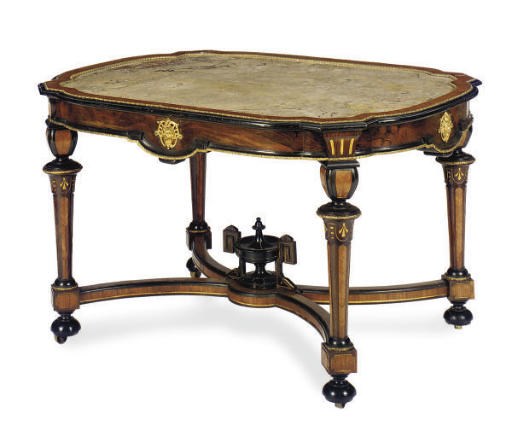 AN AMERICAN PARCEL-GILT AND EBONIZED CENTER TABLE,