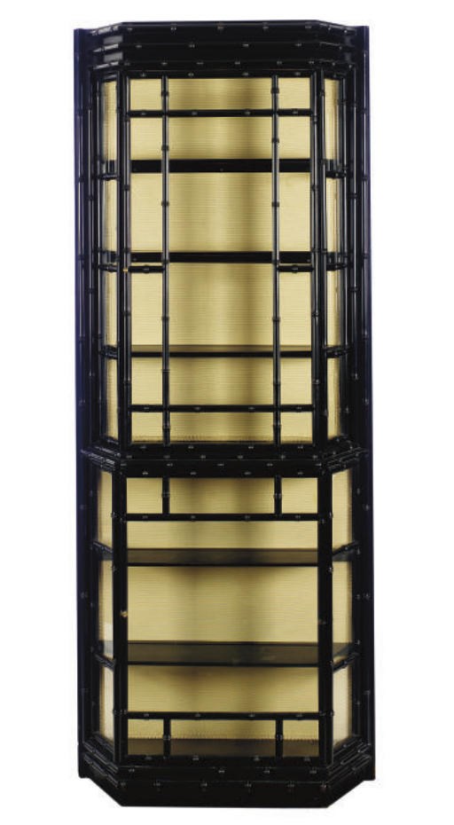 AN EBONIZED FAUX BAMBOO VITRINE,