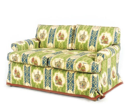 A TWO-SEAT CHINOISERIE UPHOLSTERED SOFA,