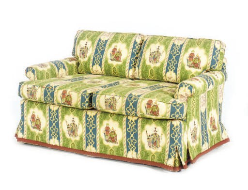 A TWO-SEAT CHINOISERIE UPHOLSTERED SOFA,