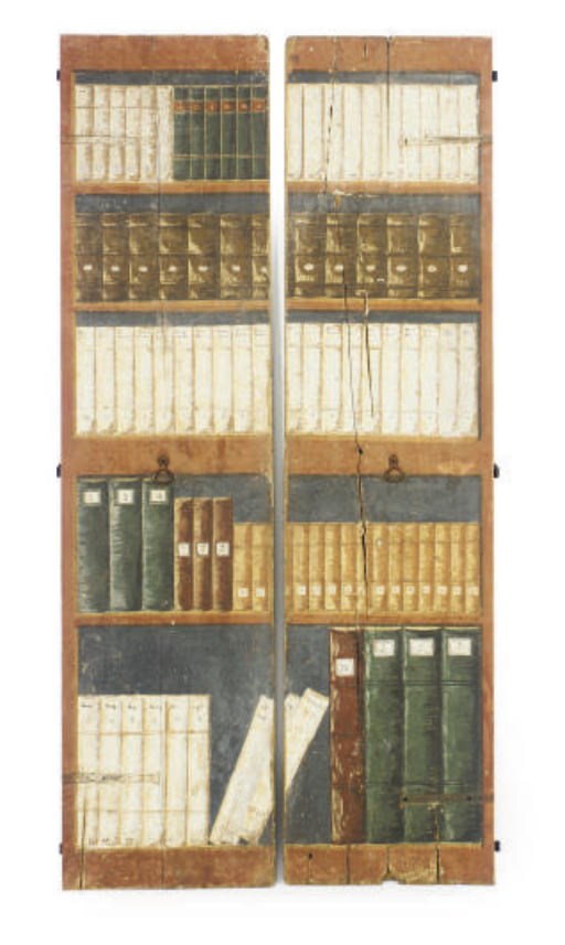 A PAIR OF POLYCHROME PAINTED DOORS,