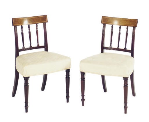 A SET OF ENGLISH MAHOGANY DINING CHAIRS,