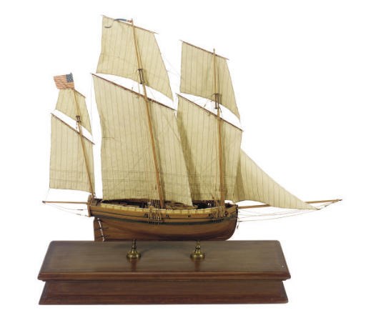 A model of the French three masted lugger Le Coureur,
