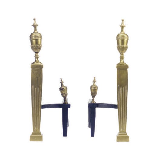 A PAIR OF BRASS ANDIRONS,