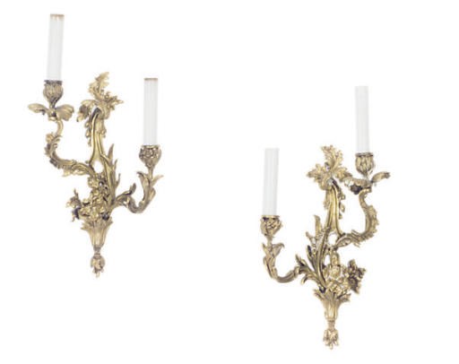 A PAIR OF FRENCH GILT-BRONZE TWO-BRANCH WALL-LIGHT,
