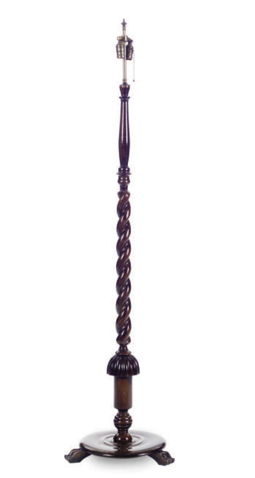AN ENGLISH STAINED BEECH ROPE-TWIST FLOOR LAMP,