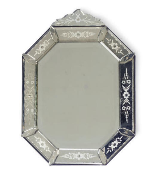 A VENETIAN ETCHED GLASS MIRROR,