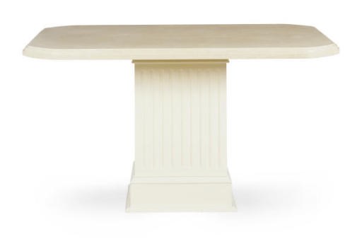 A LIMESTONE AND WHITE-PAINTED PEDESTAL DINING TABLE,