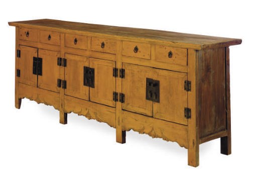 A CHINESE PAINTED HARDWOOD HALL CABINET,