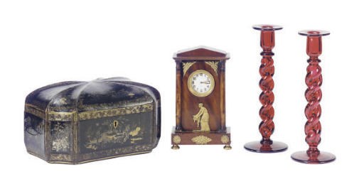 A MAHOGANY AND GILT-BRONZE CLOCK,