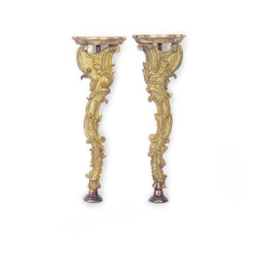 A PAIR OF ITALIAN GILTWOOD CONSOLE TABLES,
