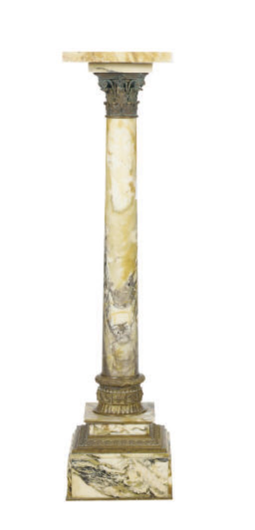 A YELLOW MARBLE AND GILT-BRONZE PEDESTAL,