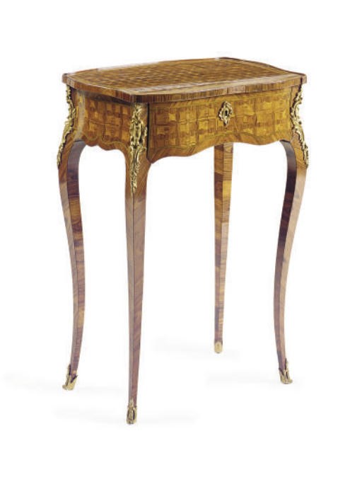 A LOUIS XV GILT-BRONZE MOUNTED KINGWOOD, TULIPWOOD AND PARQUETRY TABLE A ECRIRE,
