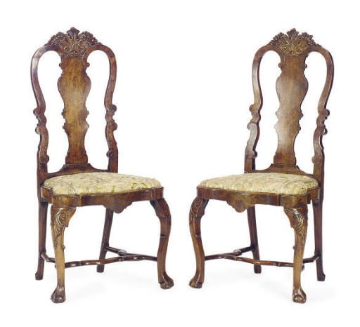 A PAIR OF DUTCH WALNUT SIDE CHAIRS,