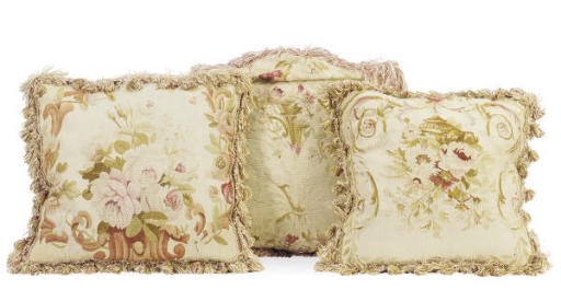 A GROUP OF THREE AUBUSSON TAPESTRY CUSHIONS,