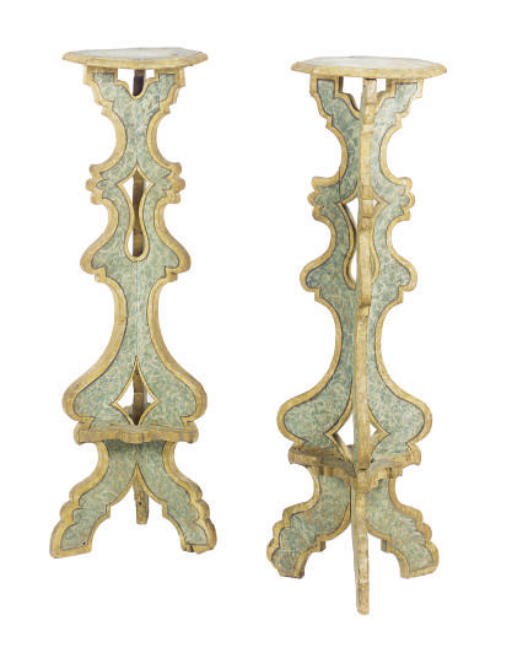 A PAIR OF ITALIAN PAINTED TORCHERES,