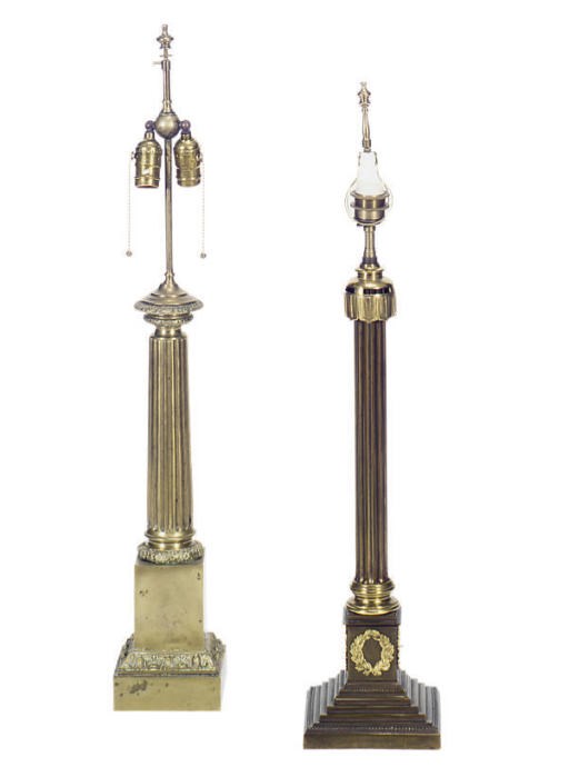 TWO FRENCH GILT-BRONZE COLUMNAR-FORM LAMPS,