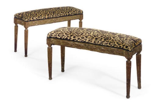 A PAIR OF ITALIAN GILTWOOD BENCHES,